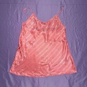 Vintage Anne Stuart Hot Pink Floral Striped Satin Slip Dress